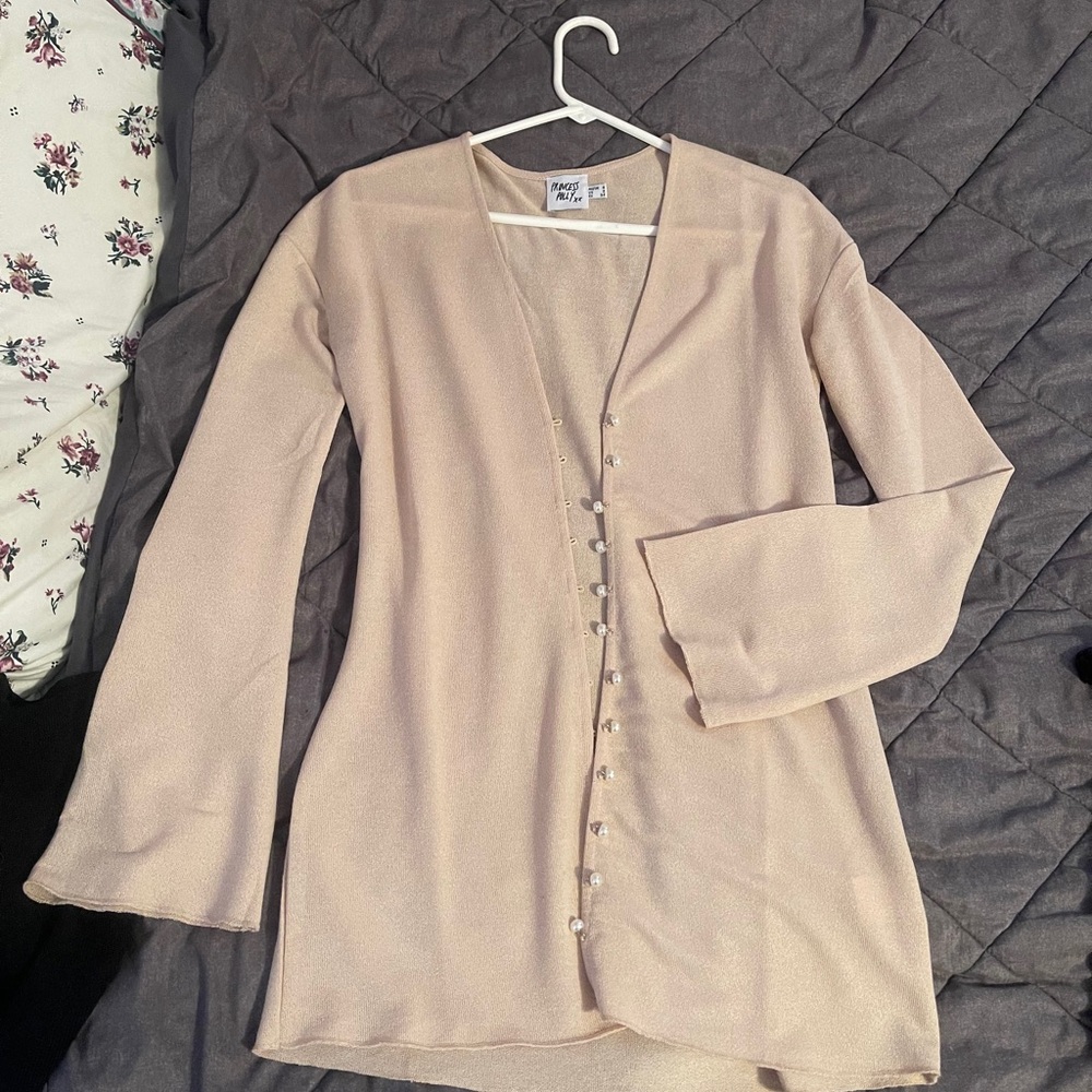Princess Polly Blush Pink Pearl-Button Long Sleeve Tunic